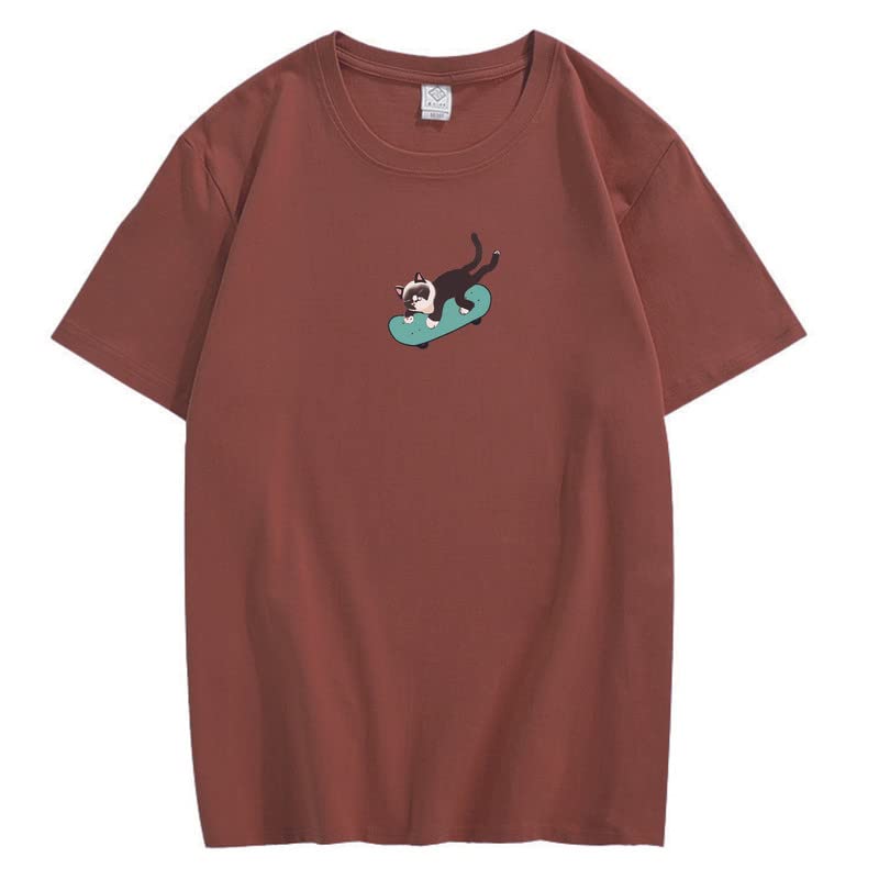 CORIRESHA Hombres Mujeres Monopatín Gato Cuello Redondo Manga Corta Suelta Tallas Grandes Camisetas