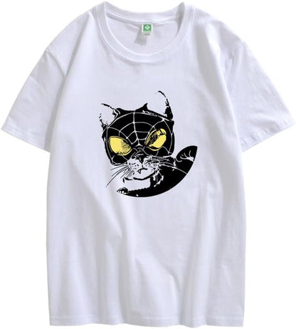 CORIRESHA Teen Cat Lovers Spider Web Camiseta Cuello Redondo Manga Corta Casual Y2k Top