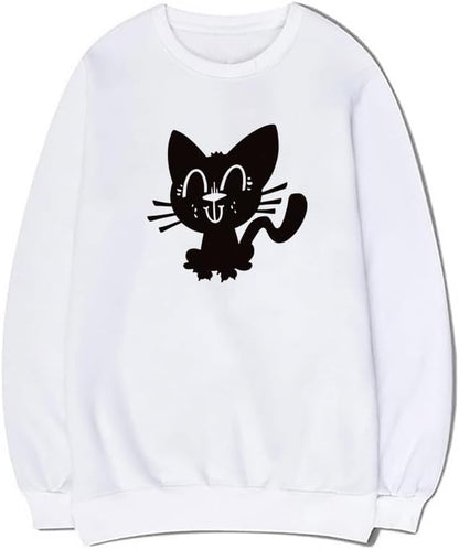 CORIRESHA Funny Black Cat Sweatshirt Crewneck Long Sleeve Cotton Basic Pullover