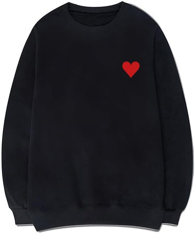CORIRESHA Red Heart Sweatshirt Crewneck Long Sleeve Cotton Valentine's Day Pullover