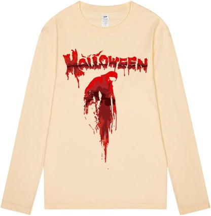 CORIRESHA Camiseta aterradora unisex gótica de manga larga con cuello redondo y sangre de Halloween