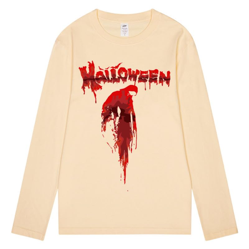 CORIRESHA Camiseta aterradora unisex gótica de manga larga con cuello redondo y sangre de Halloween