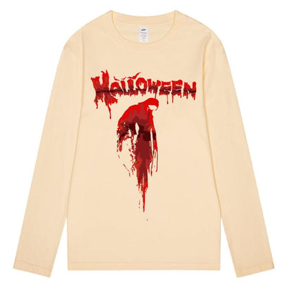 CORIRESHA Camiseta aterradora unisex gótica de manga larga con cuello redondo y sangre de Halloween