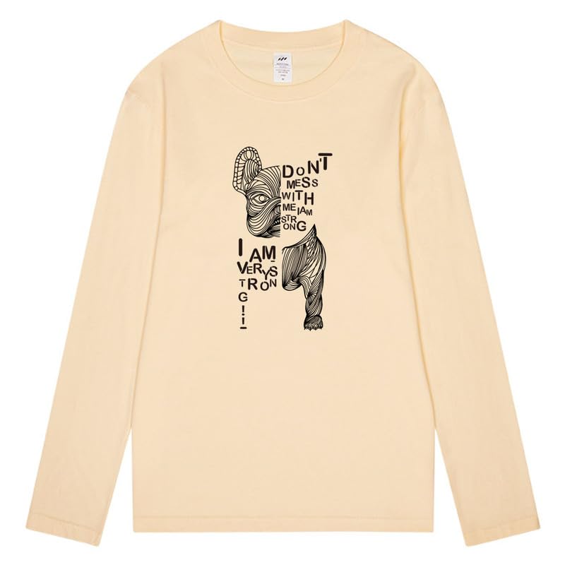CORIRESHA Teen Funny Dog Crewneck Long Sleeve Soft Cotton Letter T-Shirt