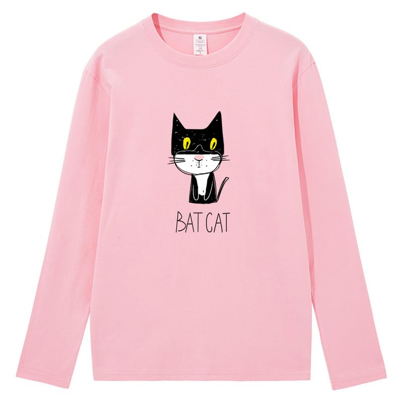 CORIRESHA Teen Funny Cat Bat Crew Neck Long Sleeves Casual Fall T-Shirt