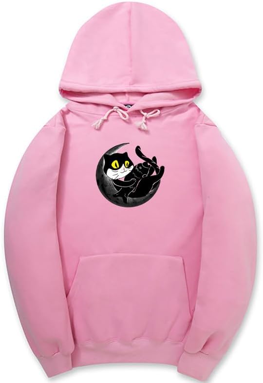 CORIRESHA Teen Funny Cat Hoodie Long Sleeve Drawstring Kangaroo Pocket Soft Cotton Sweatshirt