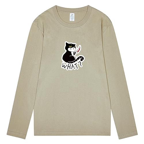 CORIRESHA Camiseta unisex de manga larga de algodón con diseño de gato divertido con cuchillo de sangre