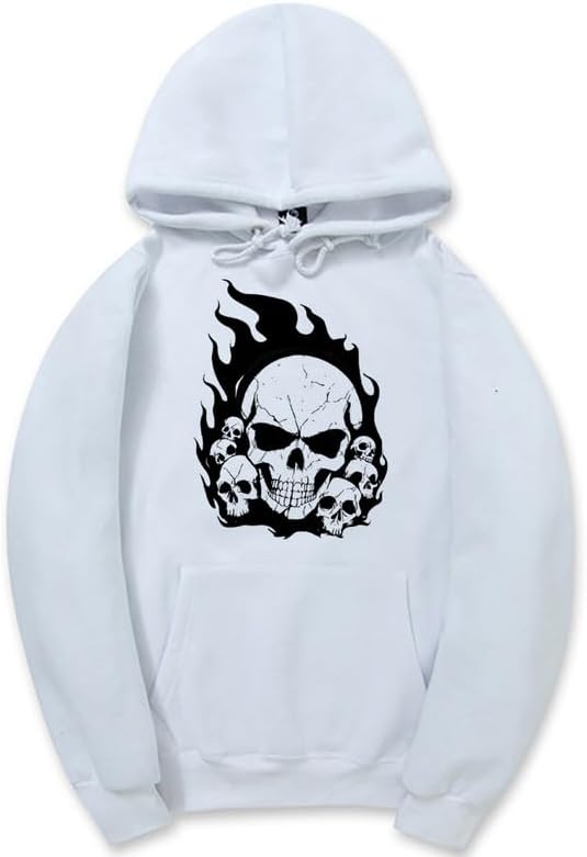 CORIRESHA Sudadera con capucha de calavera de Halloween para adolescentes, manga larga, con cordón, Y2K, estética, llama