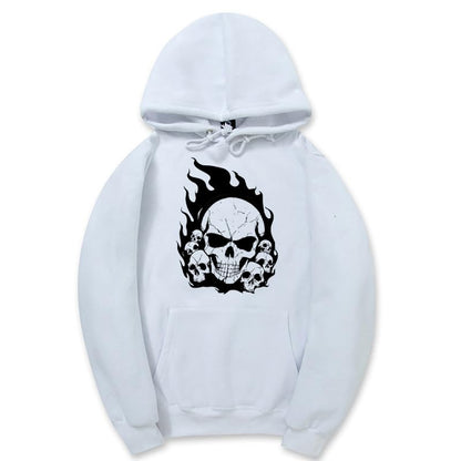 CORIRESHA Teen Halloween Skull Hoodie Long Sleeve Drawstring Y2K Aesthetic Flame Sweatshirt