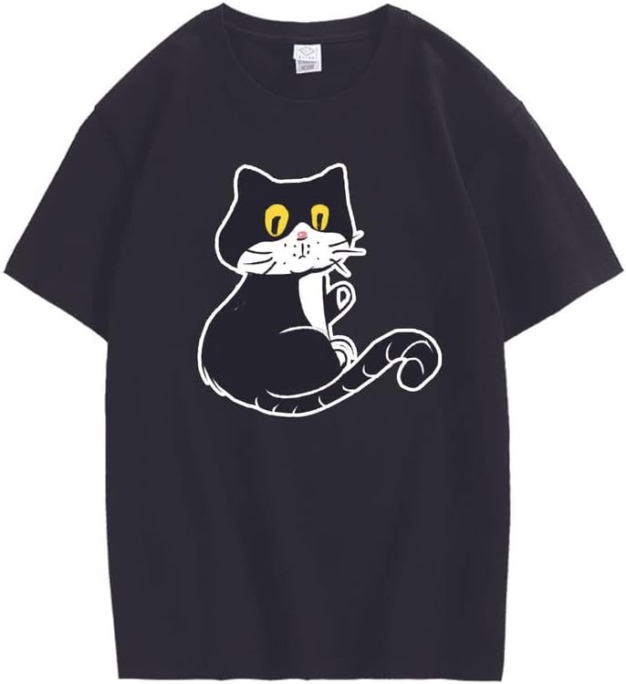 CORIRESHA Camiseta holgada de algodón con gato juguetón