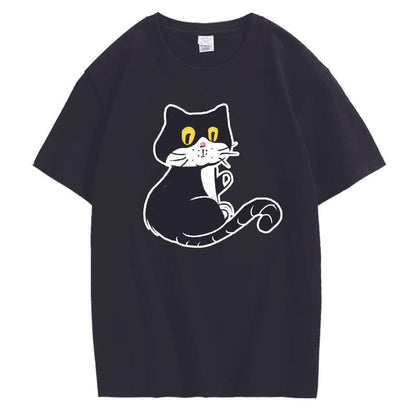 CORIRESHA Teen Cat T-Shirt Round Neck Short Sleeves Loose Soft Cozy Cute Tops