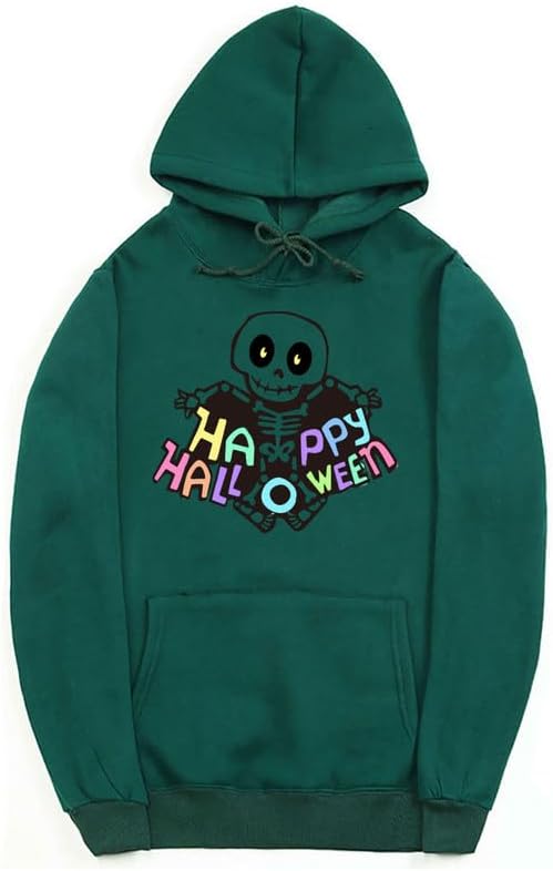 CORIRESHA Sudadera con capucha de esqueleto de Halloween para mujer, manga larga, con cordón y letras de bolsillo