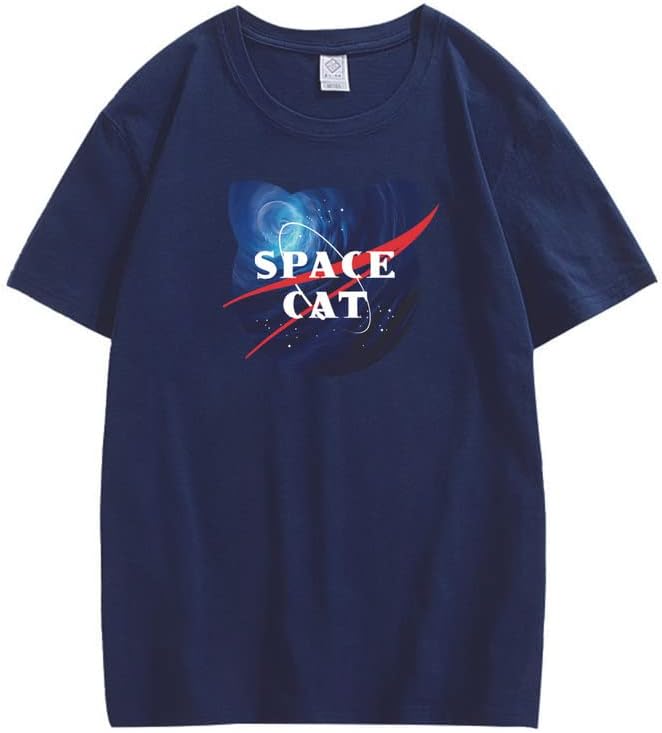 CORIRESHA Space Lover Casual cuello redondo manga corta lindo gato talla grande camiseta unisex