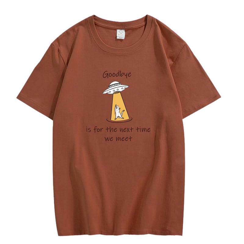 CORIRESHA Camiseta unisex con diseño de gato y nave espacial alienígena, estilo vintage