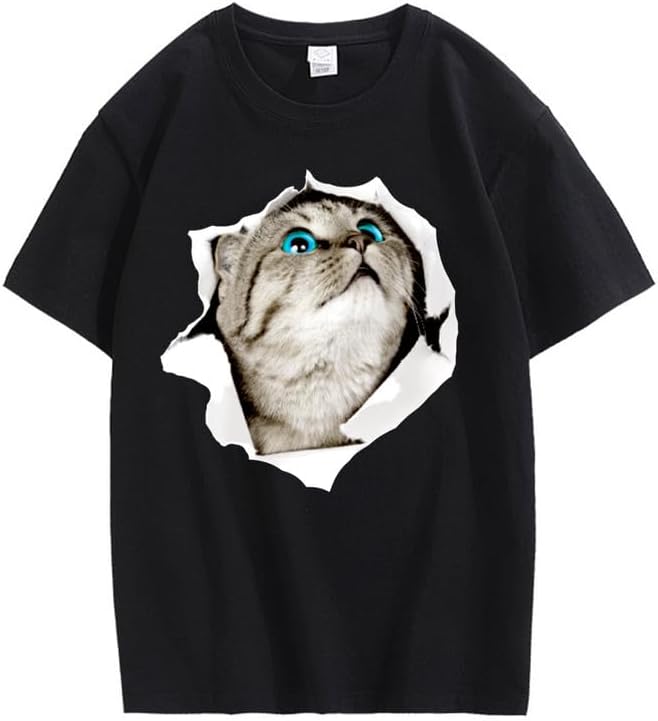 CORIRESHA Cat Lover Camiseta Cuello Redondo Manga Corta Suelta Algodón Suave Adolescente Lindo Top