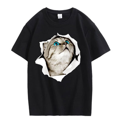 CORIRESHA Cat Lover Camiseta Cuello Redondo Manga Corta Suelta Algodón Suave Adolescente Lindo Top