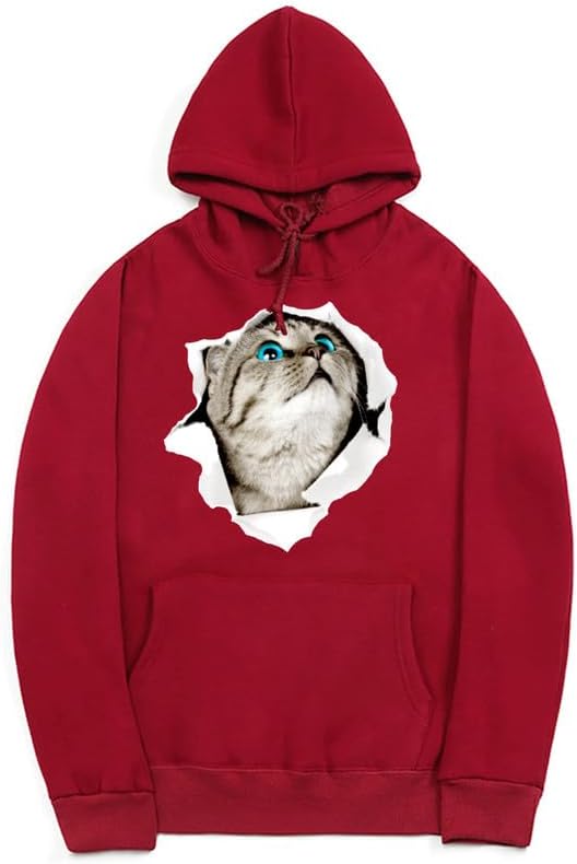 CORIRESHA Adolescente Lindo Gato Sudadera con capucha Casual Manga Larga Cordón Básico Algodón Sudadera