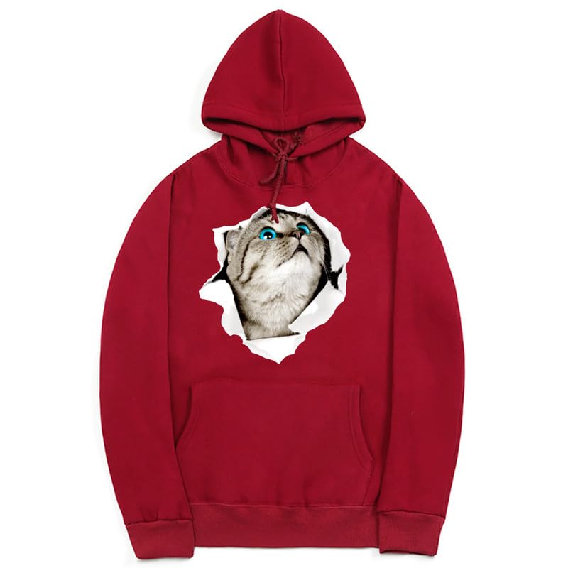 CORIRESHA Adolescente Lindo Gato Sudadera con capucha Casual Manga Larga Cordón Básico Algodón Sudadera
