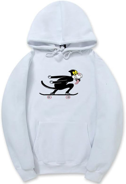 CORIRESHA Teen Skateboard Cat Hoodie Long Sleeve Drawstring Kangaroo Pocket Cute Sweatshirt