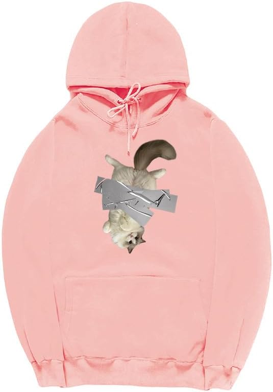 CORIRESHA Cute Handstand Cat Hoodie Long Sleeve Drawstring Cotton Basic Sweatshirt