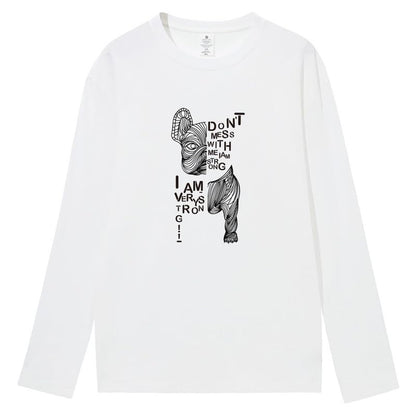 CORIRESHA Teen Funny Dog Crewneck Long Sleeve Soft Cotton Letter T-Shirt