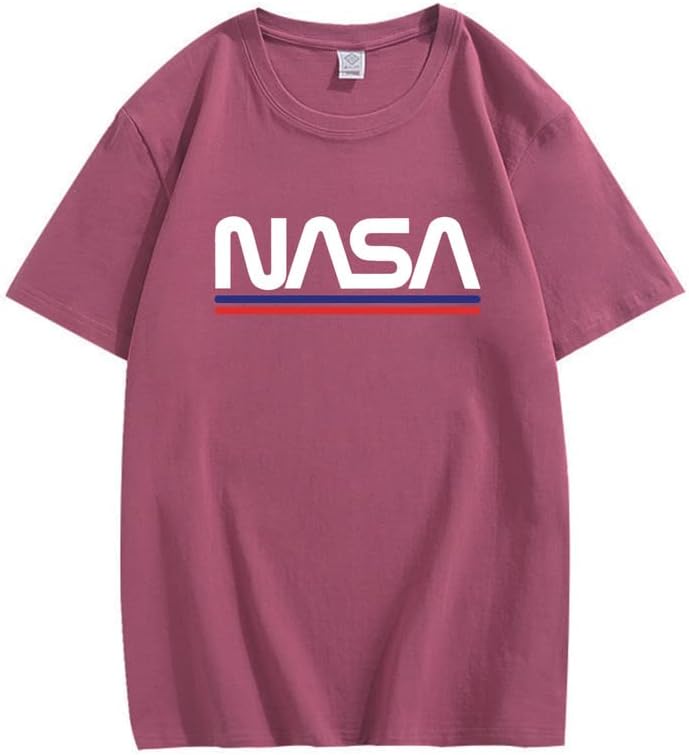 CORIRESHA Teen NASA Letter Print Casual Crew Neck Short Sleeve Basic Cotton T-Shirt