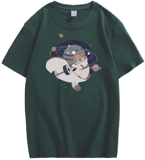 CORIRESHA Camiseta holgada de manga corta con cuello redondo y monopatín de gato lindo para adolescente