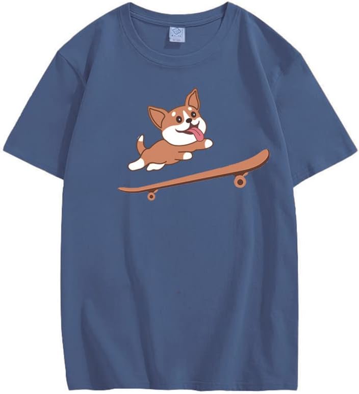 CORIRESHA Adolescente Lindo Shiba Inu Perro Monopatín Cuello Redondo Manga Corta Camiseta Acogedora