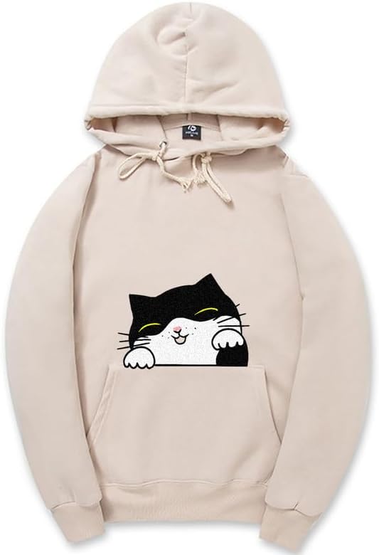 CORIRESHA Teen Cute Cat Hoodie Drawstring Long Sleeve Pocket Cotton Sweatshirt