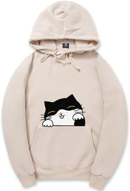 CORIRESHA Teen Cute Cat Hoodie Drawstring Long Sleeve Pocket Cotton Sweatshirt