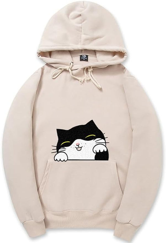 CORIRESHA Teen Cute Cat Hoodie Drawstring Long Sleeve Pocket Cotton Sweatshirt