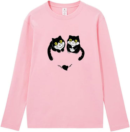 CORIRESHA Women's Teen Cute Cat Crew Neck Long Sleeve Casual Fall Heart T-Shirt