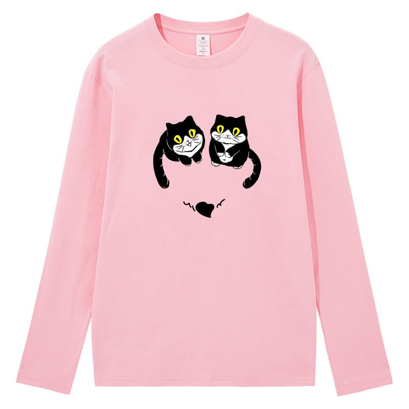 CORIRESHA Women's Teen Cute Cat Crew Neck Long Sleeve Casual Fall Heart T-Shirt