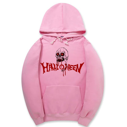 CORIRESHA Halloween Skull Hoodie Long Sleeve Drawstring Cotton Unisex Bloodstained Sweatshirt