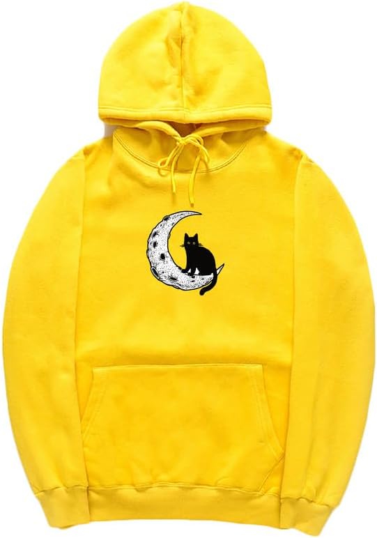 CORIRESHA Sudadera con capucha unisex Moon Cat Casual de manga larga suave y linda sudadera con bolsillo