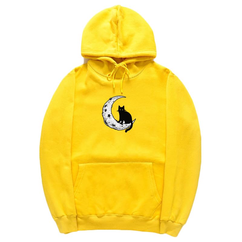CORIRESHA Sudadera con capucha unisex Moon Cat Casual de manga larga suave y linda sudadera con bolsillo