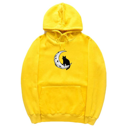 CORIRESHA Sudadera con capucha unisex Moon Cat Casual de manga larga suave y linda sudadera con bolsillo