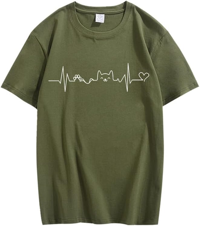 CORIRESHA Camisetas divertidas para amantes de los gatos con latido del corazón para adolescentes