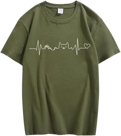 CORIRESHA Camisetas divertidas para amantes de los gatos con latido del corazón para adolescentes