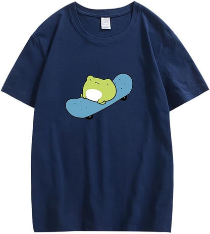 CORIRESHA Cute Frog Camiseta Cuello Redondo Manga Corta Casual Unisex Skateboard Top