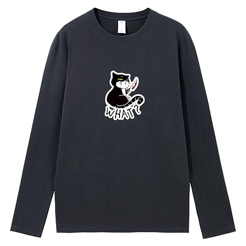 CORIRESHA Camiseta unisex de manga larga de algodón con diseño de gato divertido con cuchillo de sangre