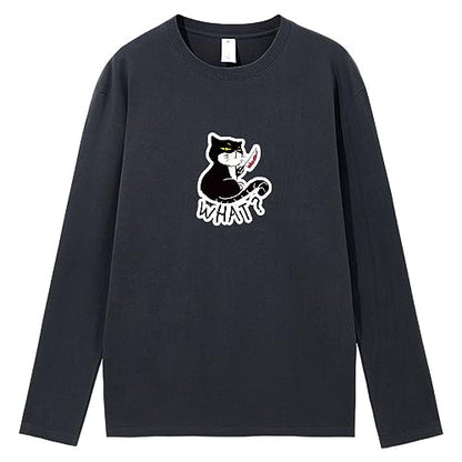CORIRESHA Camiseta unisex de manga larga de algodón con diseño de gato divertido con cuchillo de sangre