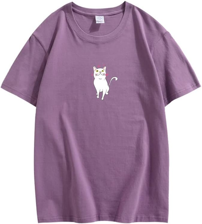 CORIRESHA Lindo Corazón Gato Camiseta Chica Kawaii Ropa Amantes de los Animales