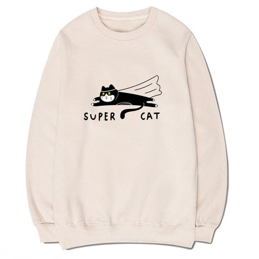 CORIRESHA Teen Funny Running Cat Crew Neck Long Sleeve Soft Cotton Cute Sweatshirt