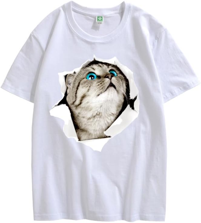 CORIRESHA Cat Lover Camiseta Cuello Redondo Manga Corta Suelta Algodón Suave Adolescente Lindo Top