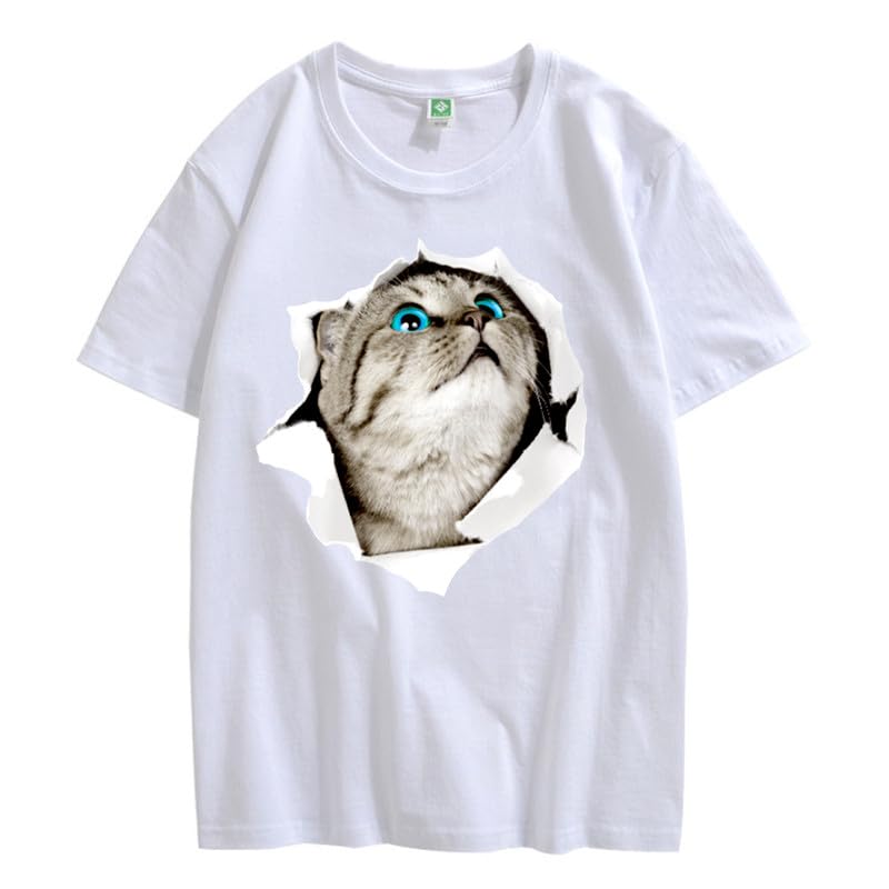 CORIRESHA Cat Lover Camiseta Cuello Redondo Manga Corta Suelta Algodón Suave Adolescente Lindo Top