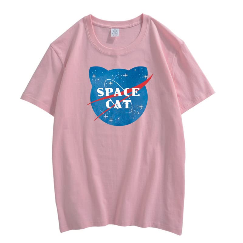 CORIRESHA Camiseta unisex de manga corta con estampado de gato espacial Kawaii