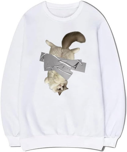 CORIRESHA Cute Handstand Cat Sweatshirt Crewneck Long Sleeve Casual Simple Pullover