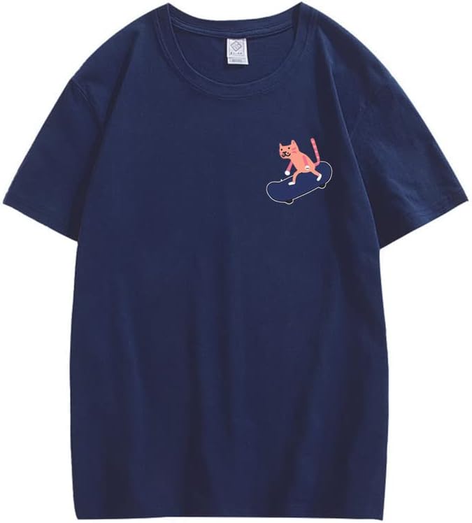 CORIRESHA Camiseta de algodón unisex básica con diseño de gato en monopatín para amantes de los animales