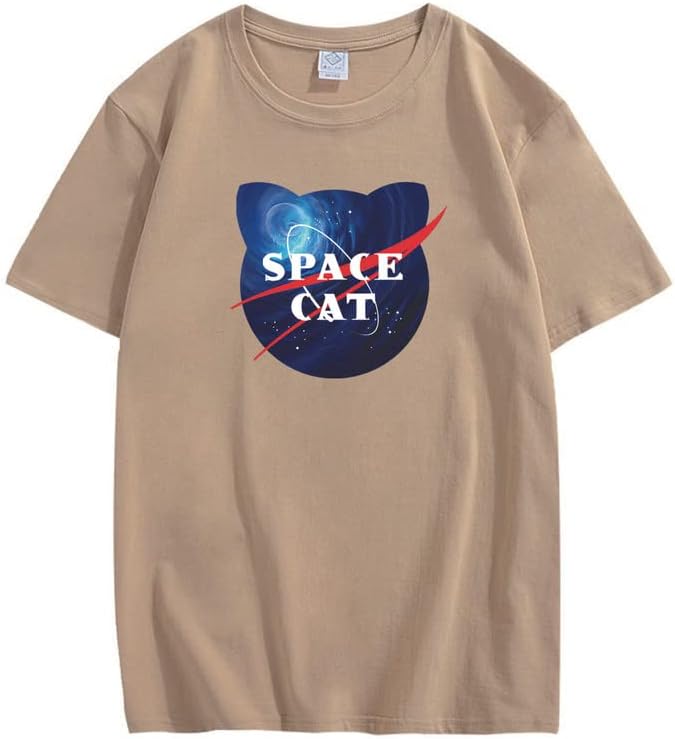 CORIRESHA Space Lover Casual cuello redondo manga corta lindo gato talla grande camiseta unisex